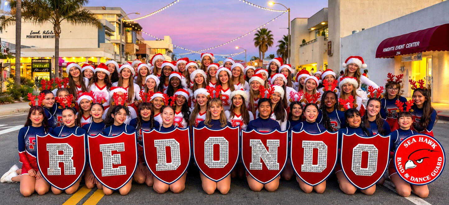 Redondo marching band and dance guard displaying custom Aztec Shields